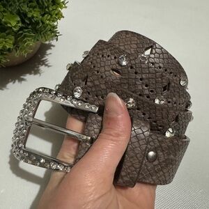 Genuine‎ Leather Reptile Snakeskin Studded Rhinestone Western Belt Women’s Small